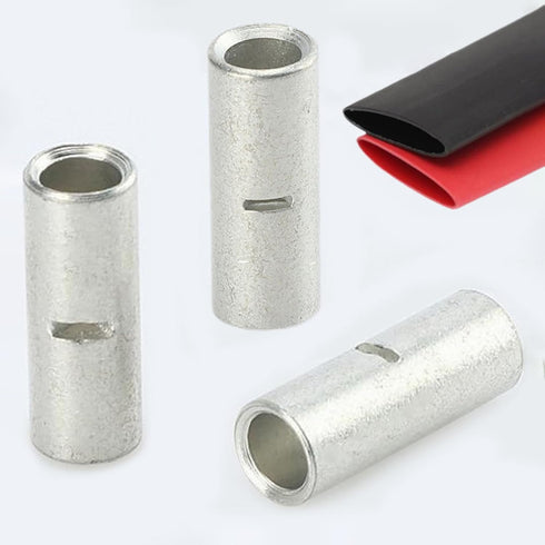 40 PCS 8 Gauge Non-Insulated Butt Connectors, Marine Grade Tinned Copper Butt Splice Terminals with Heat Shrink