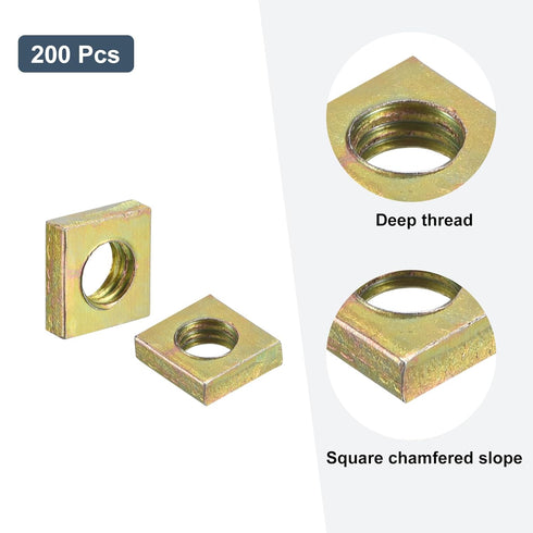 uxcell M6-1x3.2 Square Nuts, Carbon Steel Zinc Plated Fasteners for Home Repairs, Colorful 200pcs