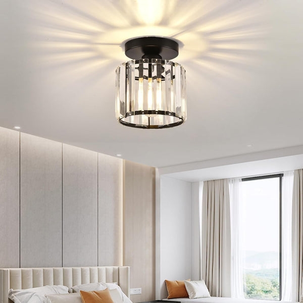 Crystal Ceiling Light Fixture, Modern Semi Flush Mount Chandelier, Black Close to