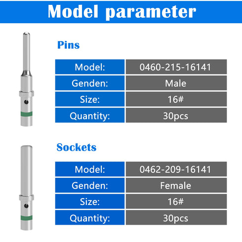 30 Pairs (60PCS) DT Pins Contact Size 16, DT Connector/Terminal Kit with 30PCS Male Pins and 30PCS Female Sockets