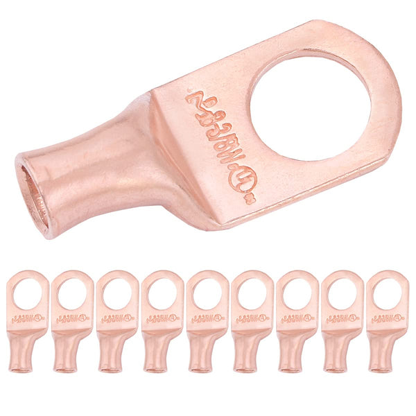 SELTERM 10pcs 8 AWG - 3/8" Stud Battery Lugs, Heavy Duty Wire Lugs, UL Bare Copper Eyelets Electrical Terminal