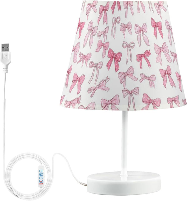 Kcldeci Cute Pink Bows Bedside Table Lamp for Bedroom Farmhouse Lamps for