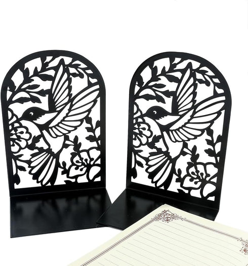 NDEMl Hummingbird Black Silhouette bookend, Creative Metal Hollow Bookstand, Bookshelf Folder for Desktop Study Storage