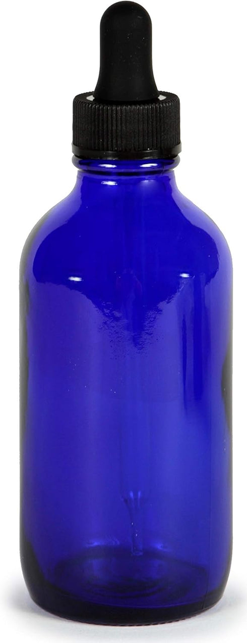 Vivaplex Cobalt Blue Glass Bottles, 4 oz with Glass Eye Droppers - 2 Pack