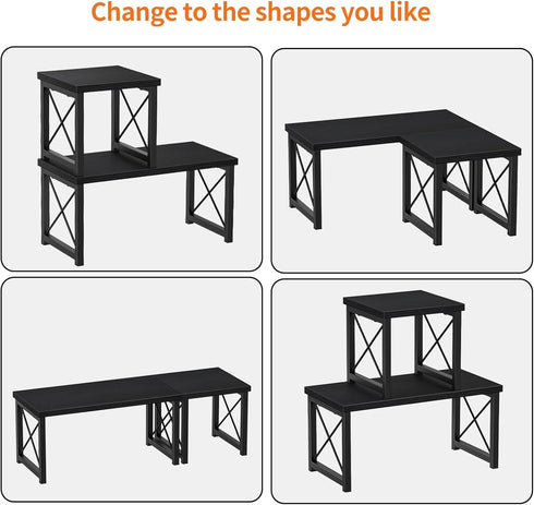 Honiter 2 Tier Desktop Organizer Shelf, Freestanding Small Bookshelf for Office Storage, Black Desk Display Rack