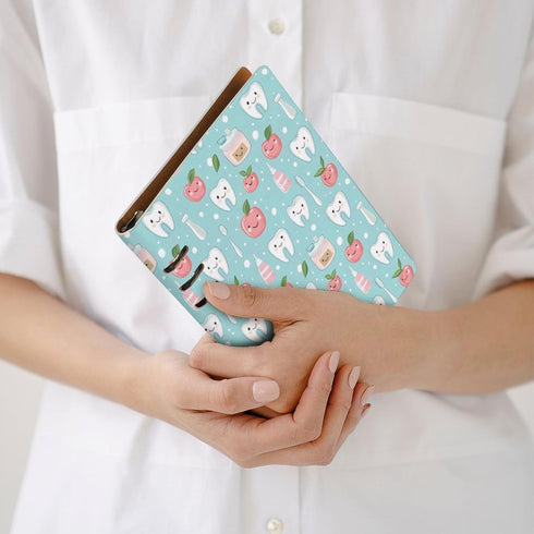 A5 90 Nevjipu College Ruled Notebooks for School - Cute Toothbrush Teeth Print Pu Leather Travel Lined Book Journal