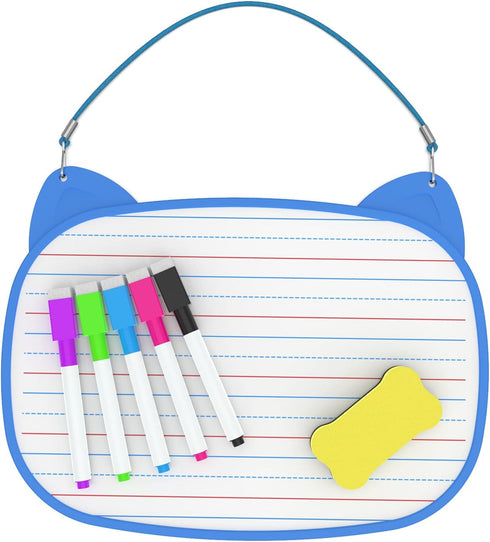 Small Dry Erase White Board, 11.5x8" with 5pcs Dry Erase Markers, Double Sided Lapboard for Kids (Blue)