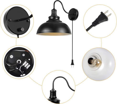 Merlight Gooseneck Wall Lamp Black Industrial Vintage Farmhouse Wall Sconces Lighting Wall Light Fixture with Plug
