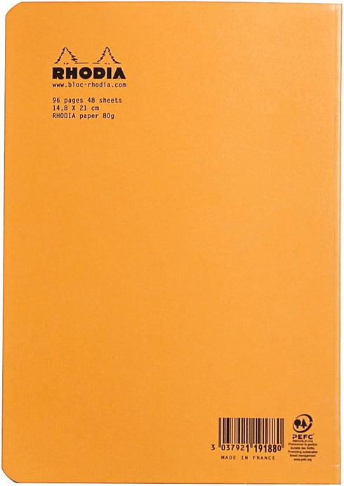 Rhodia Staplebound Orange Lined Notebook, 14.8 x 21cm (119188C)