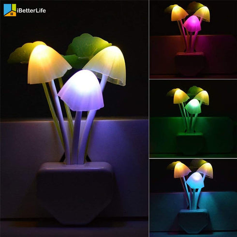 0.6W iBetterLife LED Night Light Smart Sensor Color Changing Plug-in Night Lights for Kids Adults Cute Mushroom Night