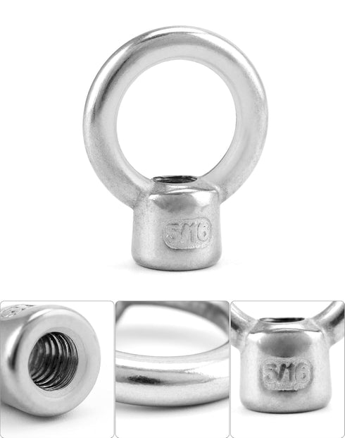 QWORK 10 Pack, 5/16" 316 Lifting Eye Nut, UNC Marine Grade Stainless Steel