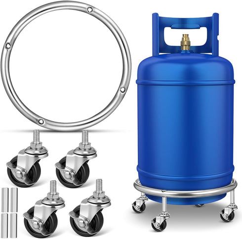 Luxshiny Movable Propane Cylinder Base: Stainless Steel Propane Tank Stand Dolly with Brake Wheel for Cylinder