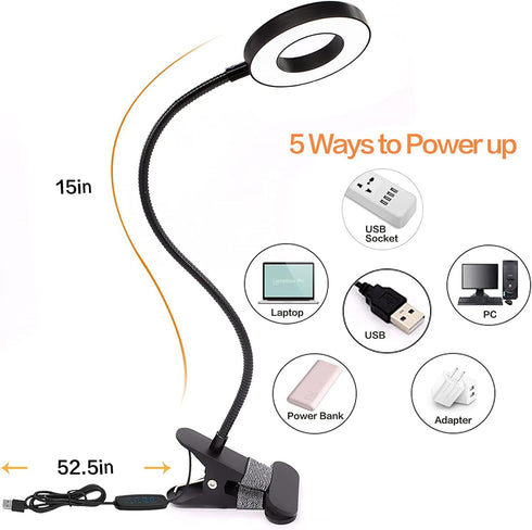 Clip on Light LED Reading Lamp, 3 Color Modes, 10 Brightness Eye Protection, 360 Flexible Gooseneck