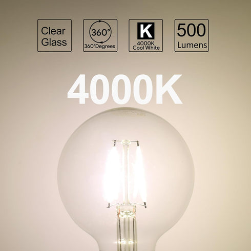 E ENERGETIC LIGHTING Dimmable LED Edison Light Bulb, G25 (G80) Globe Bulb, 60W Equivalent, 6-Pack
