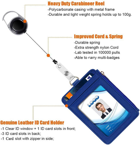 Badge Holder with Zipper - Life-Mate PU Leather ID Card Holder Wallet with 5 Card Slots and Zipper Pocket