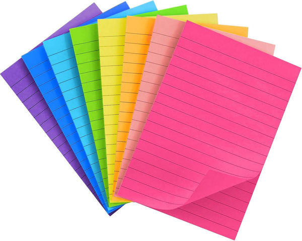 Lined Sticky Notes, 4x6, 8 Pads, Large Sticky Notes with Lines, 8 Bright Colours, Perfect for Office Home School Desk