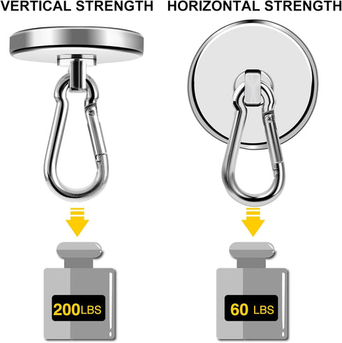 DIYMAG 200LBS Heavy Duty Magnetic Hooks - Strong Neodymium Hooks for Home, Office, Refrigerator, 4 Pack