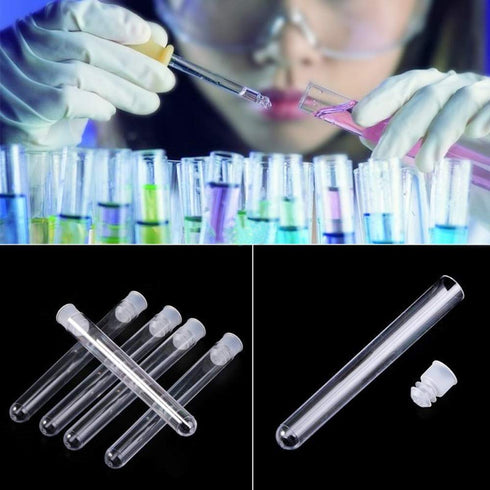 50 Pcs Clear Plastic Test Tubes with Rack - 16x100mm (10ml) Test Tubes with Caps for Scientific Experiments and Decor