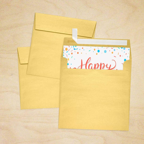 LUXPaper Square Invitation Envelopes | Gold Metallic | Peel & Press | 6" x 6" | 80lb. Text | 50 Qty