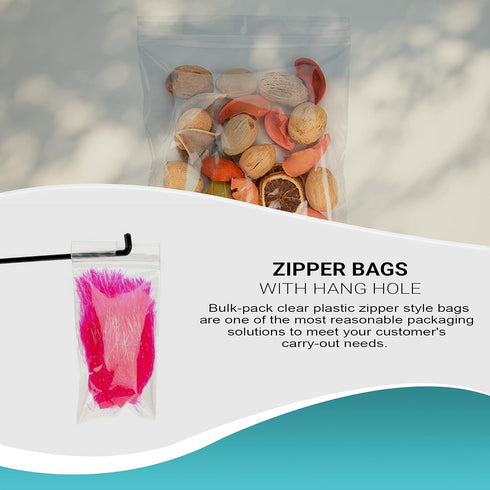 APQ Plastic Zip Bags for Packaging, 6 x 9, Pack of 100 Sealable Cookie Bags with Hand Hole