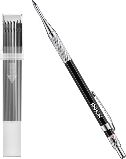 Enhon 2mm Mechanical Carpenter Pencil Set with 12 Marker Refills and Sharpener, Woodworking Marking Tool for Deep Hole