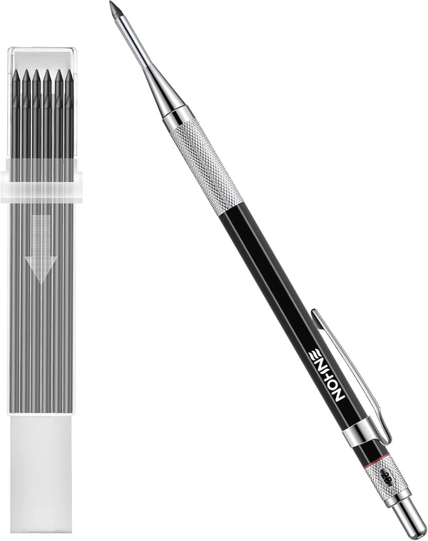 Enhon 2mm Mechanical Carpenter Pencil Set with 12 Marker Refills and Sharpener, Woodworking Marking Tool for Deep Hole