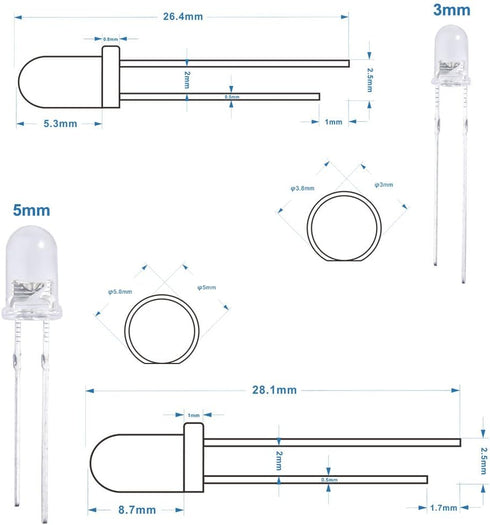 3mm 5mm Bulbs 5 (Pack 350) ELEGOO and Diffused and Clear Assorted LED Light Kit Light Colors with UV, RGB CA, Fast