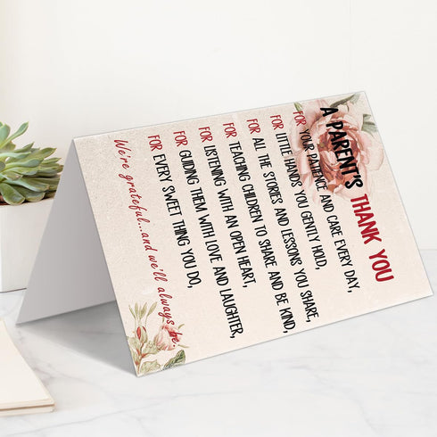 LiuuLi A Parent's Thank You Card, Heartfelt Appreciation Poem Gift for Nursery School, Preschool, Kindergarten