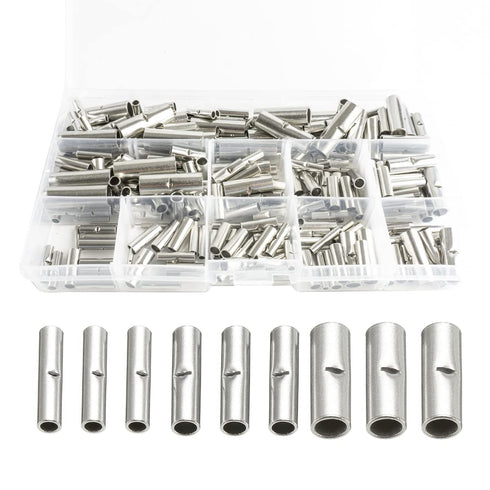 300PCS Non-Insulated Butt Connectors Kit, Tinned Red Copper, 24-10 Gauge Electrical Wire Crimp Terminals