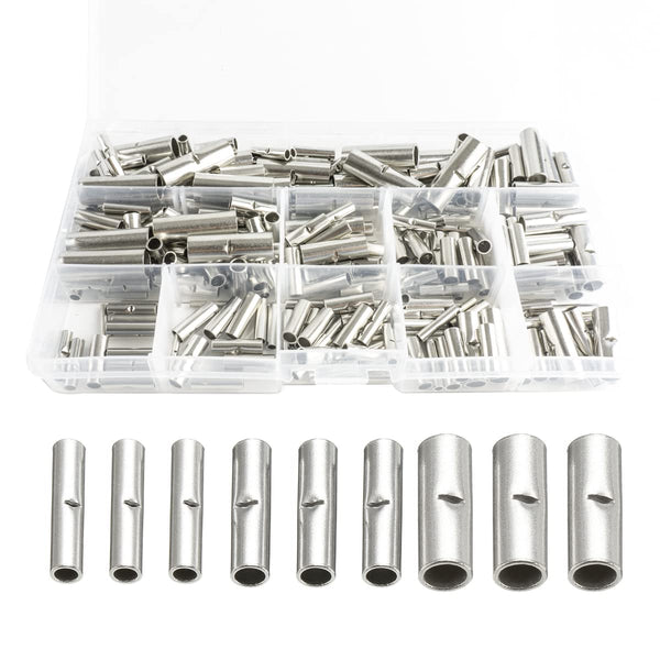300PCS Non-Insulated Butt Connectors Kit, Tinned Red Copper, 24-10 Gauge Electrical Wire Crimp Terminals