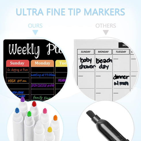 Hivillexun Magnetic Black Dry Erase Calendar White Board Set (3-Pack) for Home & Office, Includes 8 Markers