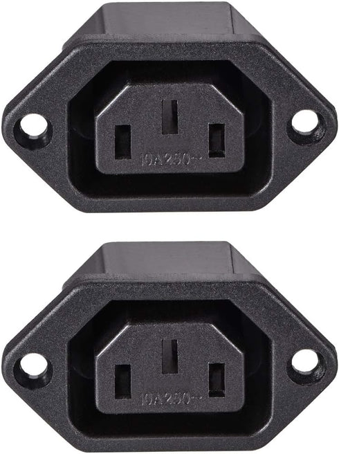 uxcell C13 Panel Mount Plug Adapter 250V AC 10A 3 Pins IEC Inlet Module Plug Power Connector, Pack of 2