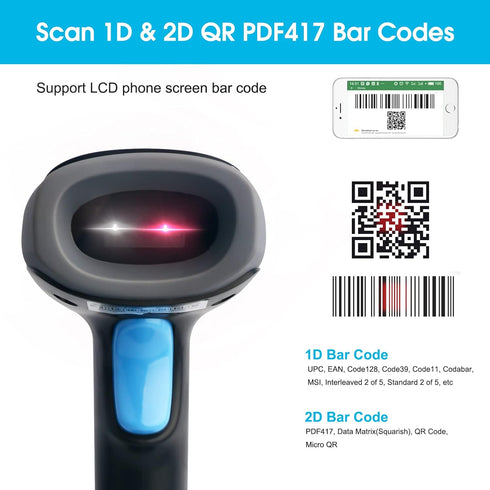 Sumicor 2D 1D 2D USB Barcode Scanner with Stand, Handheld QR Barcode Reader Support Mobile Payment Laptop Screen Scan