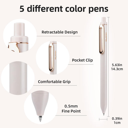 NUSIGN Gel Pens, 5 Pcs 0.5mm Retractable Quick Dry Black Ink Fine Point Rolling Ball Gel Pen, Smooth Writing No Bleed for Journaling Note Taking, Home School Office Supplies by NUSIGN