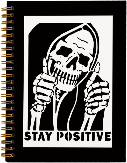 Stay Positive Inspirational Notebooks, Funny Skull Skeleton Journal, Hardcover Spiral Notebook 5.5x8.3 for Women