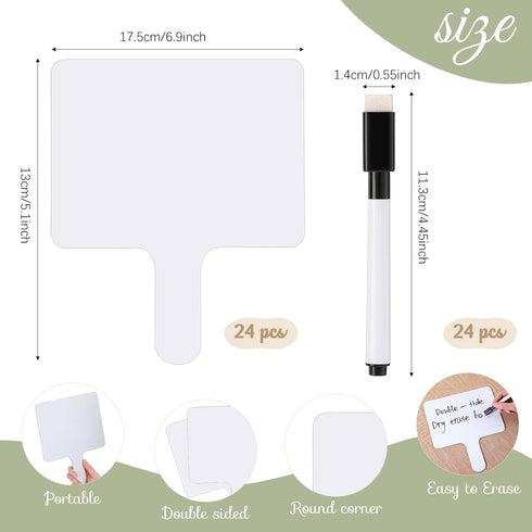 Sherr 24 Sets Dry Erase Paddles with Markers, Double Sided Handheld Whiteboard for Classroom Voting, Phonemic Awareness