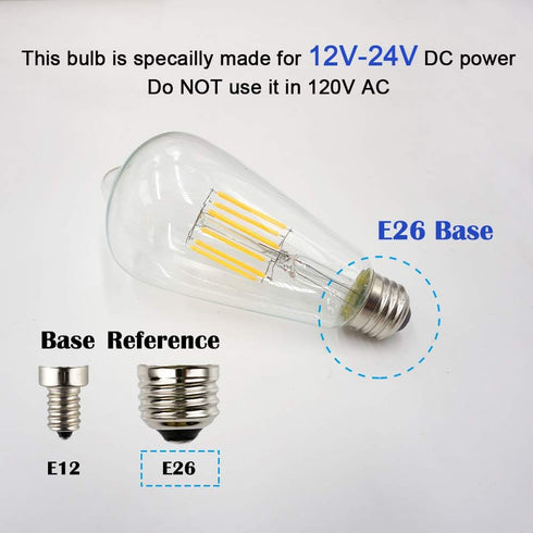 Low Voltage DC 12V/24V 6W LED Bulb, Edison Style ST21(ST64) Antique Shape, 12V PWM DC Dimmer, E26 Common Base, Warm White Light, 600LM, 60W Incandescent Equivalent, 12 Volts Input, 3-Pack by OPALRAY