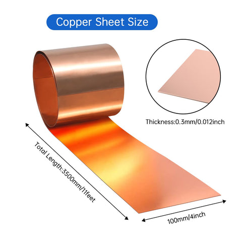 Copper Sheet Roll, 28 Gauge Flashing, 4" Width x 11 FT, Roofing Flashing for House Repair and DIY Projects