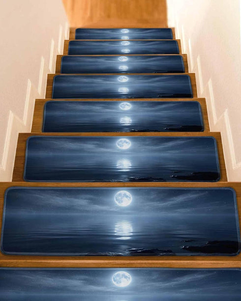 BOHOOSKYLAR Night Ocean Stair Treads Natural Scenery Moonlight Sparkling Water Indoor Non Slip