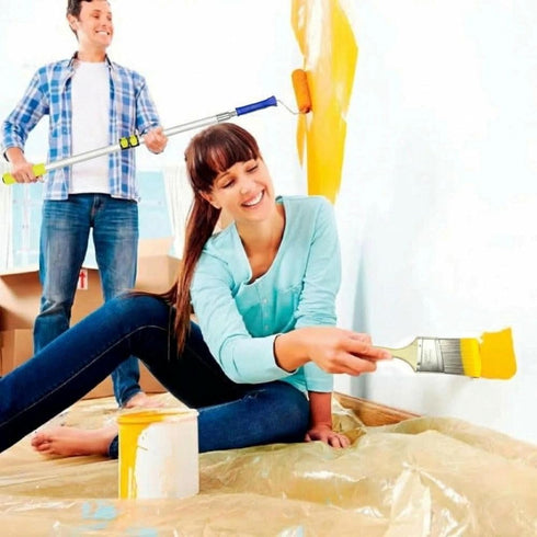 Qrenia 2 4 Set 9 4 Paint Roller Kit with to FT Extension Pole for House Painting - Completed Home Painting with & Paint