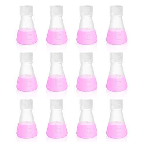 Plastic Erlenmeyer Flask Set with Screw Cap, 25ml Molded Graduations, 12 pcs
