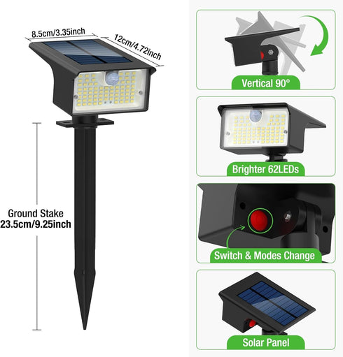 3 Pack/62 3 2-in-1 nipify Solar Spot Lights Outdoor, LED Solar Motion Sensor Lights Outdoor Waterproof, Modes Solar