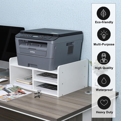 PAG Desktop Printer Stand with Storage, Paper Storage Holder Rack for Desk, Wooden Organization for Home/Office