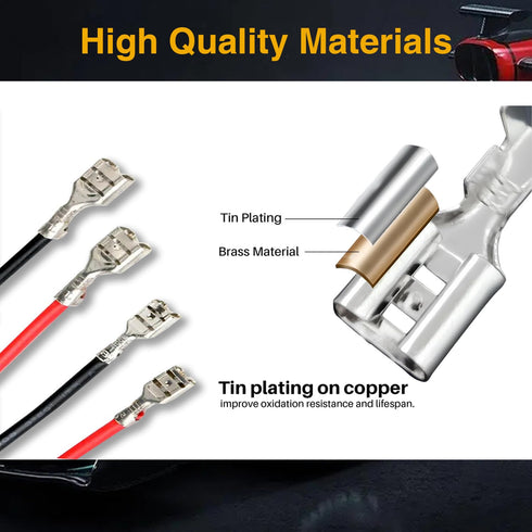 30Pcs Female Spade Crimp Terminals, 2.8mm/4.8mm/6.3mm, Red/Black 18AWG Wires for Automotive and Electrical Use