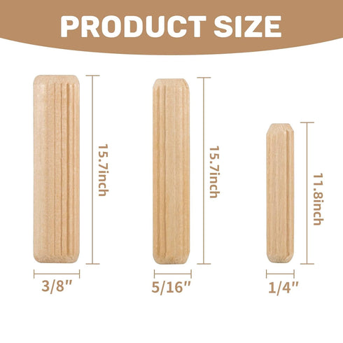 Sukh 200Pcs Wooden Dowel Pins - Wooden Dowels Fluted Wood Dowel Pins with 1/4,5/16 and 3/8-inch for Joining in Furniture, Cabinets and Other Woodworking Projects or Crafts.…