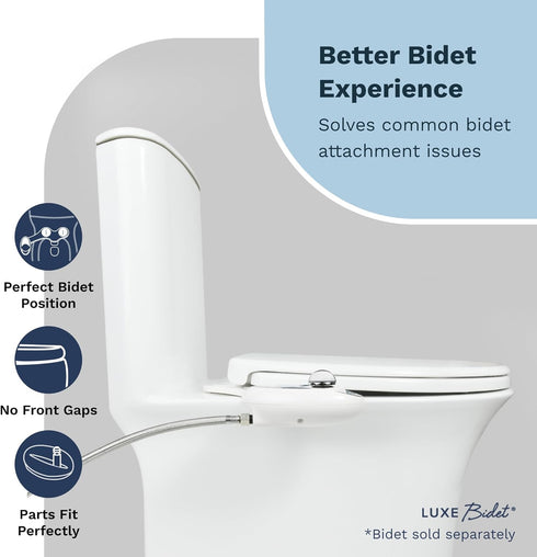 TS1008E LUXE Elongated Comfort Fit Toilet Seat with Slow Close, Quick Release Hinges, and Non-Slip Bumpers (White)