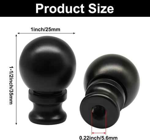 Waziaqoc 2 Pack Black Aluminum Lamp Finial - Decorative Knob Finials for Lamp Harp Holder, Universal Fit Table Lamps