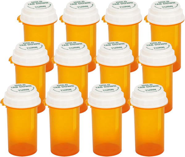 Prescription Reversible Thumb Tab Vials, Medicine Container with Reversible Cap, Pill Bottle (16 Dram, 12pcs)
