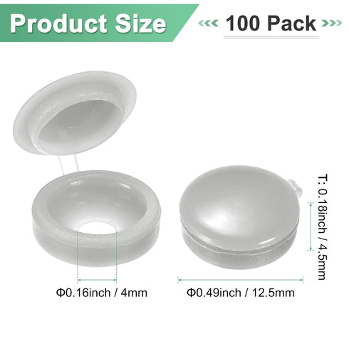 M METERXITY 100-Pack 4mm M3 M4 M5 Plastic Hinged Screw Cover Caps, Shutter Screws with Caps, Fold Snap Washer Covers