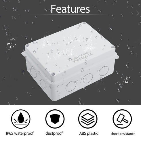 LeMotech Junction Box with Reserved Holes, ABS Plastic Electrical Box IP65 Waterproof Dustproof Project Enclosure